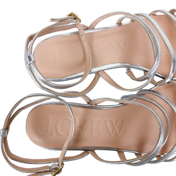 J. Crew Capri Strappy Sandals Metallic Silver Leather Size 9 - Picture 10 of 15
